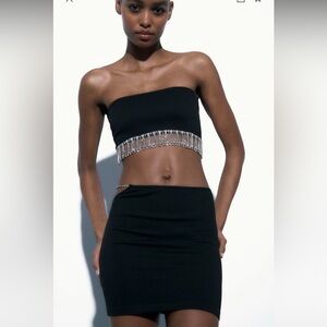 Zara Women Black Limitless Contour Collection Seamless Jewel Mini Skirt Sz M-L